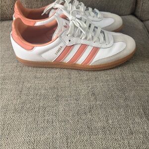 adidas Samba Women’s Sneakers — White with Peach Accents